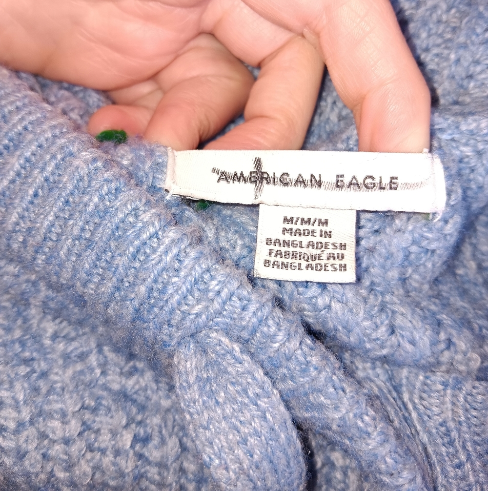 American Eagle Sweater Chunky Oversized Hoodie in Dusty Blue W/ Kangaroo Pocket - Picture 6 of 9